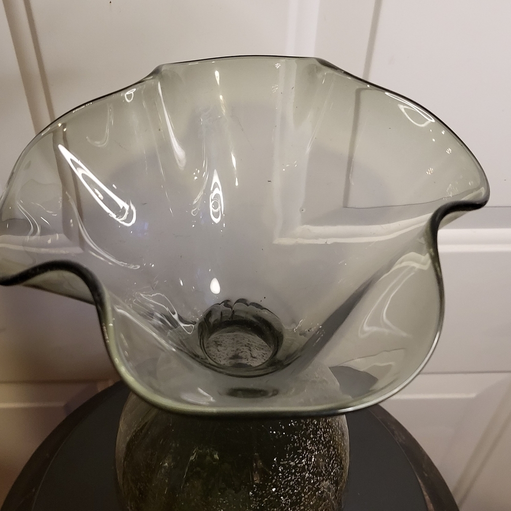 Murano Style Vintage Grey Glass w/ Silver Flake Hand Blown Vase 12" - Picture 7 of 13